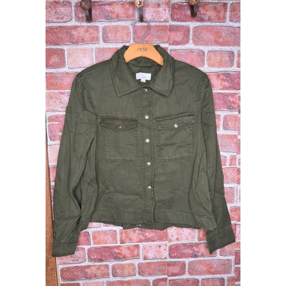 Loft Olive Green Utility Field Jacket Womens XS Snap Front Cropped Military Coat